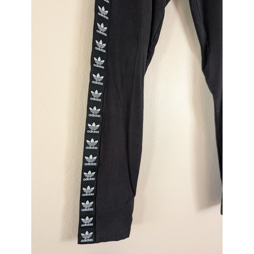 Adidas Originals Womens Trefoil Logo Tape Leggings Black Slim Fit S Athleisure - Picture 6 of 10